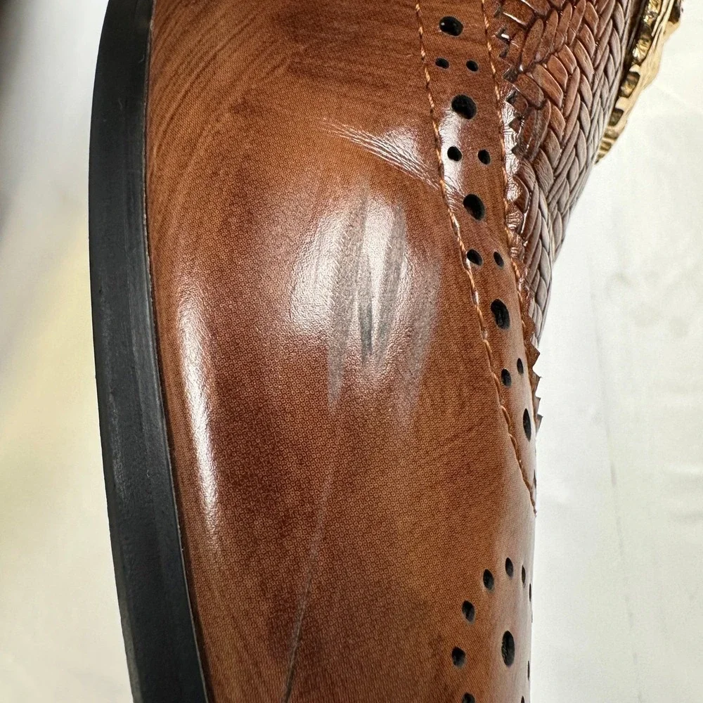 Meijiana‎ Lion Head Woven Loafers Men's Size 11 Brown Wingtip Brogue